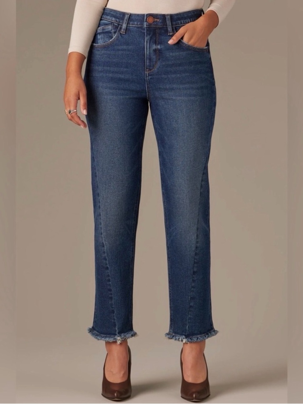 Democracy Ab Solution Jeans Cropped Straight Leg Stretchy Dark Wash Raw Hem NWOT